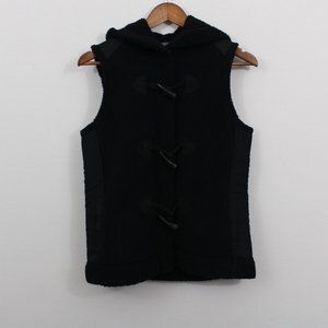L-RL Black Fleece Lined Snap Up Hoodie Vest